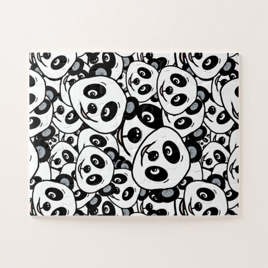 Modern Black and White Cute Panda Bear Pattern ジグソーパズル (横)