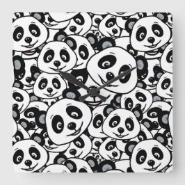 Modern Black and White Cute Panda Bear Pattern スクエア壁時計