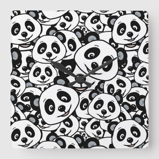 Modern Black and White Cute Panda Bear Pattern スクエア壁時計 (正面)