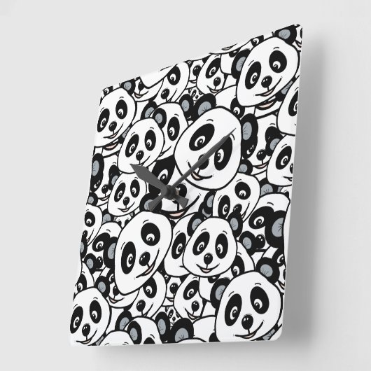 Modern Black and White Cute Panda Bear Pattern スクエア壁時計 (傾斜)