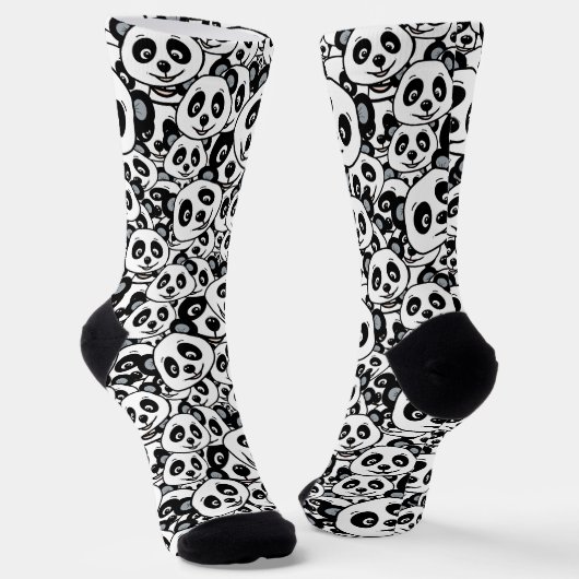 Modern Black and White Cute Panda Bear Pattern ソックス (傾斜あり)