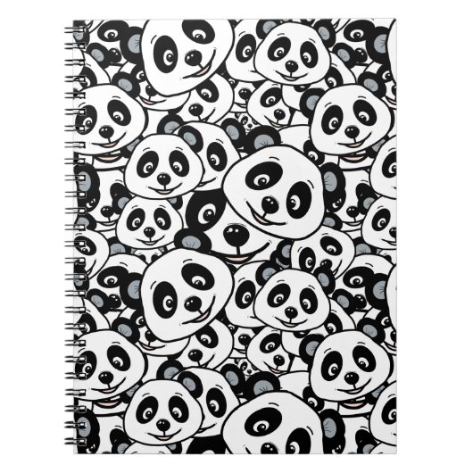 Modern Black and White Cute Panda Bear Pattern ノートブック (正面)