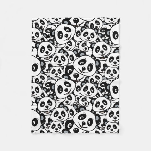 Modern Black and White Cute Panda Bear Pattern フリースブランケット (正面)