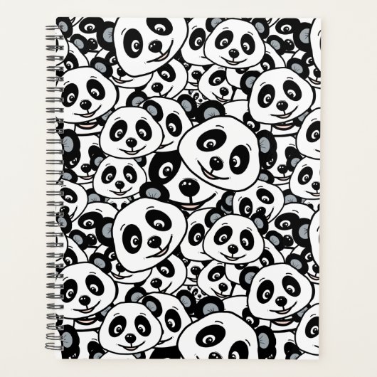 Modern Black and White Cute Panda Bear Pattern プランナー手帳 (正面)