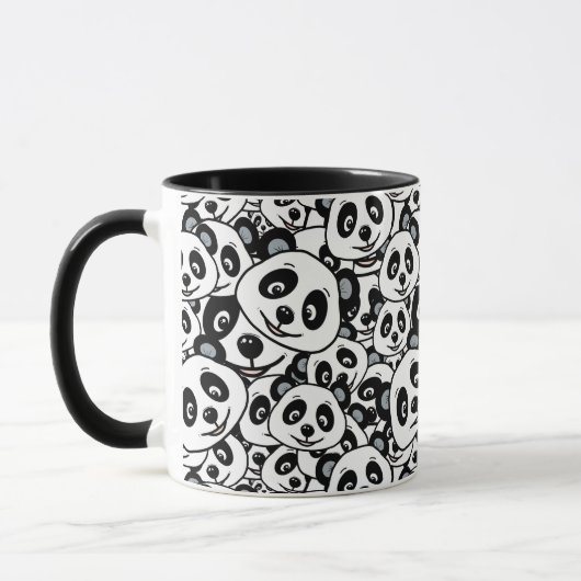 Modern Black and White Cute Panda Bear Pattern マグカップ (左)