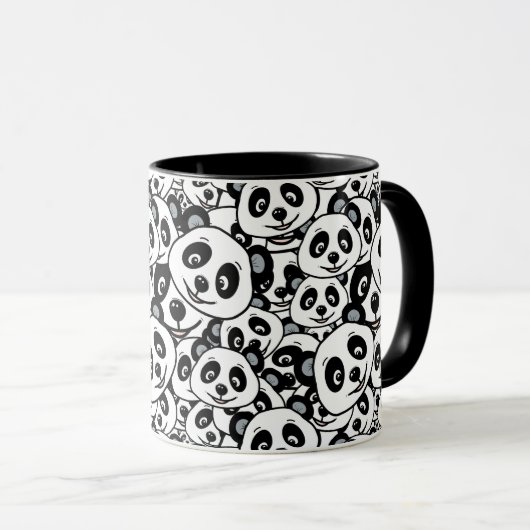 Modern Black and White Cute Panda Bear Pattern マグカップ (正面右)