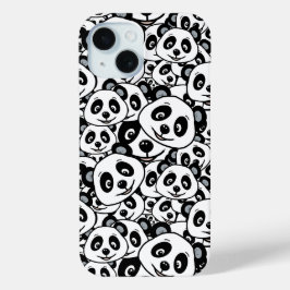 Modern Black and White Cute Panda Bear Pattern iPhone 15ケース