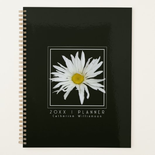 Modern Black and White Daisy Pattern Name 2026 プランナー手帳 (正面)