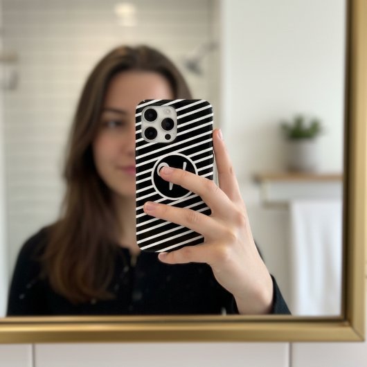 Modern Black and White Diagonal Stripes Monogram Case-Mate iPhoneケース