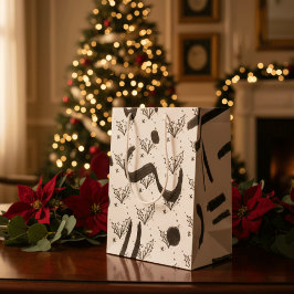 Modern Black and white doodle style art  ミディアムペーパーバッグ