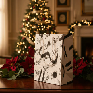 Modern Black and white doodle style art  ミディアムペーパーバッグ