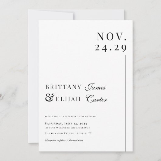 Modern Black and White Elegant Wedding 招待状 (正面)