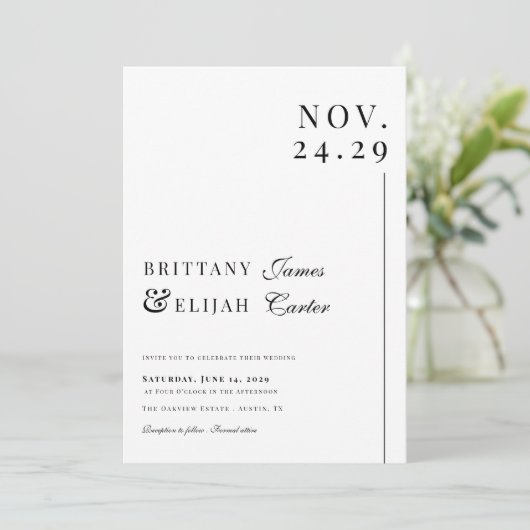 Modern Black and White Elegant Wedding 招待状 (スタンド正面)