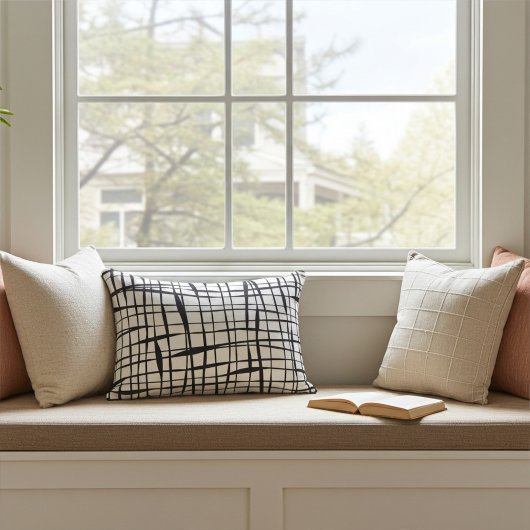 Modern Black and White Fenced Accent Pillow アクセントクッション