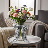 Modern Black and White Fenced Mesh Pattern グログランリボン