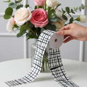 Modern Black and White Fenced Mesh Pattern グログランリボン