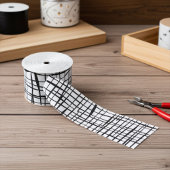 Modern Black and White Fenced Mesh Pattern グログランリボン