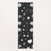 Modern Black and white floral heart cartoon girly  ヨガマット (正面)