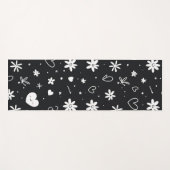 Modern Black and white floral heart cartoon girly  ヨガマット (正面(横))