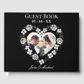 Modern Black and White Floral Heart Wedding Guest  ゲストブック (正面)