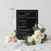 Modern Black and White Floral Minimalist Dark Chic 招待状