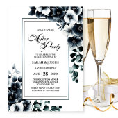 Modern Black and White Floral Wedding After Party 招待状
