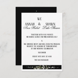 Modern Black and White Floral Wedding Invitation 招待状