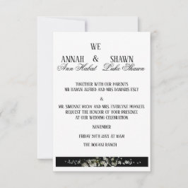 Modern Black and White Floral Wedding Invitation 招待状