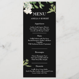 Modern Black and White Floral Wedding Menu Card メニュー