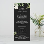 Modern Black and White Floral Wedding Menu Card メニュー (スタンド正面)