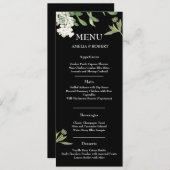 Modern Black and White Floral Wedding Menu Card メニュー (正面/裏面)