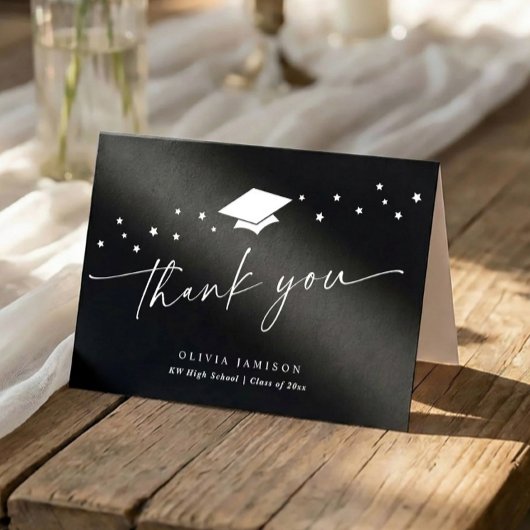 Modern Black and White Folded Graduation サンキューカード