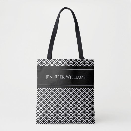 Modern Black and White Geometric Diamond Pattern トートバッグ (正面)