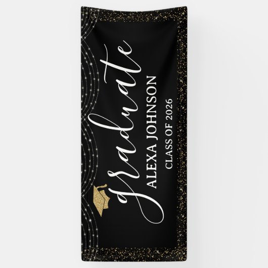 Modern Black And White Gold Class Of 2026 Graduate 横断幕 (縦)