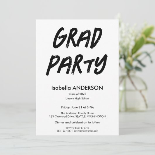Modern Black and White Graduation Party 招待状 (スタンド正面)