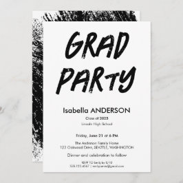 Modern Black and White Graduation Party 招待状