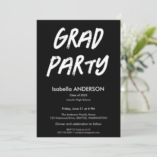 Modern Black and White Graduation Party 招待状 (スタンド正面)