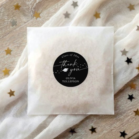 Modern Black and White Graduation Thank You Favor ラウンドシール