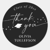 Modern Black and White Graduation Thank You Favor ラウンドシール (正面)