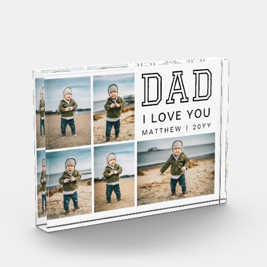 Modern Black and White Grid Collage I Love You Dad フォトブロック (左)