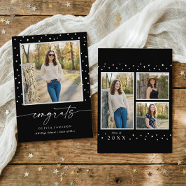 Modern Black and White Handwriting Graduation 案内状