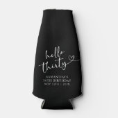 Modern Black and white Hello 30 Birthday ボトルクーラー (正面)