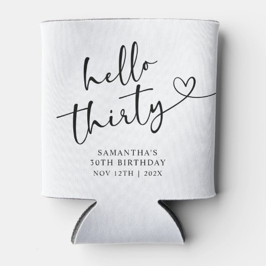 Modern Black and white Hello 30 Birthday 缶クーラー (正面)