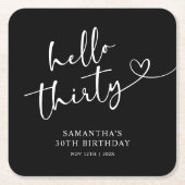 Modern Black and White Hello 30th Birthday スクエアペーパーコースター (正面)