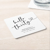 Modern Black and White Hello 30th Birthday スクエアペーパーコースター (アングル)