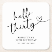 Modern Black and White Hello 30th Birthday スクエアペーパーコースター (正面)