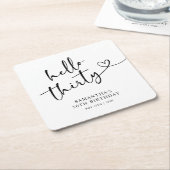 Modern Black and White Hello 30th Birthday スクエアペーパーコースター (アングル)