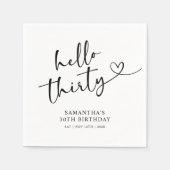 Modern Black and White Hello 30th Birthday スタンダードカクテルナプキン (正面)