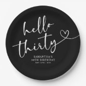 Modern Black and White Hello 30th Birthday ペーパープレート (正面)