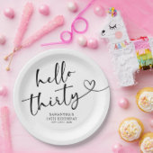 Modern Black and White Hello 30th Birthday ペーパープレート (パーティー)